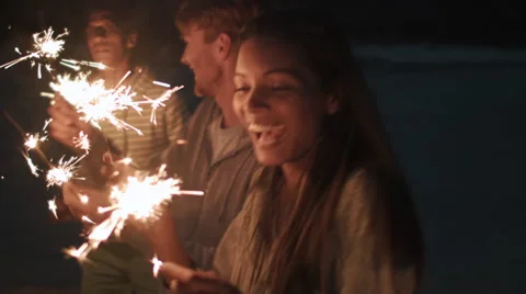 Beach sparkler fun Video stock 64564046
