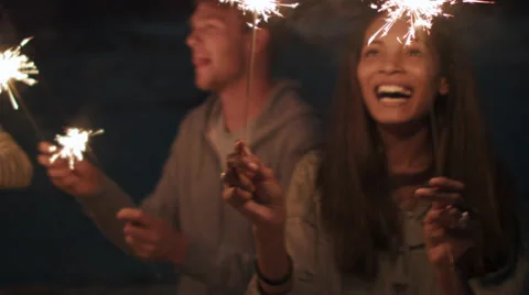 Beach sparkler fun Video stock 64564141