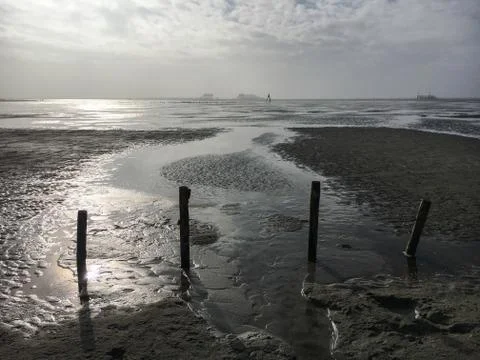 Beach in St. Peter-Ording on a cloudy day in winter Stock Photos