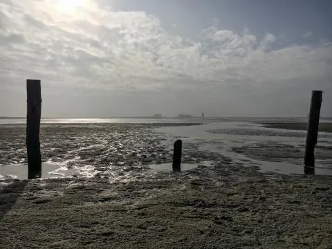 Beach in St. Peter-Ording on a cloudy day in winter Stock Photos