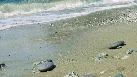 Beach stones close up with sea waves Stock Footage 161888720