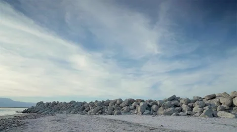 Beach Stones Clouds Stock Footage 60658066