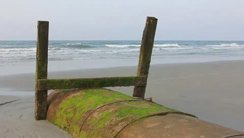 Beach storm drain pipe Stock Footage 11128769