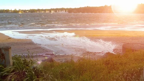 Beach Storm Wind Beautiful Ocean Waves Horizon and Sky Sunset Dusk Lens Flare Stock-Footage 95784486