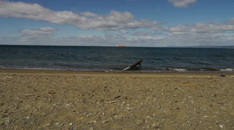 A beach on the Strait of Magellan - Punta Arenas II Stock Footage 33700032