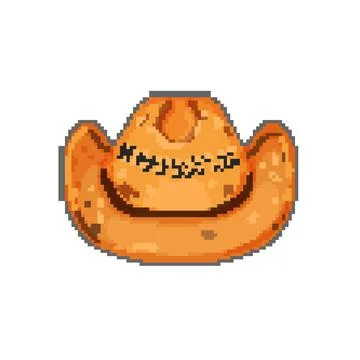 Beach straw hat pixel art vector illustration Stock Illustration