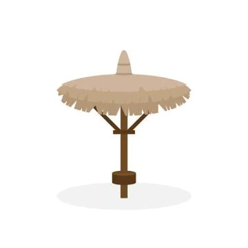 Beach straw umbrella in flat style. Straw sunshade. Vector illustration Stock Illustration