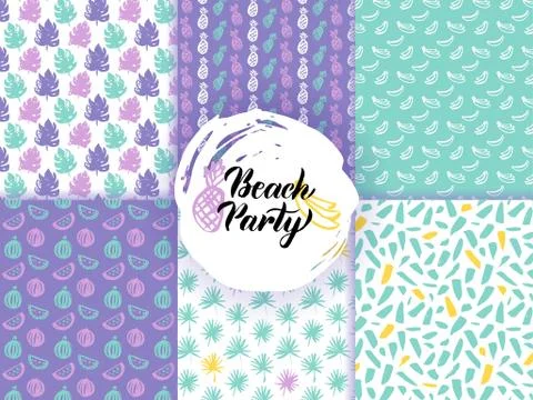 Beach Summer Funky Seamless Patterns Stock Illustration