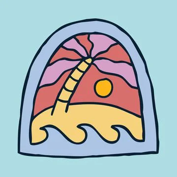 Beach in the summer graphic illustration vector art t-shirt design Stock-Illustration
