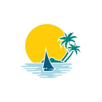 Beach. Summer holidays design. Vector illustration. Travel logo. Sun with sea Stock Illustration