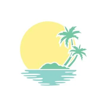 Beach. Summer holidays design. Vector illustration. Travel logo. Sun with sea Stock Illustration