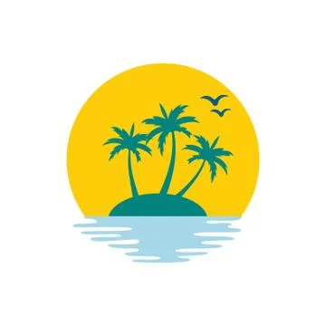 Beach. Summer holidays design. Vector illustration. Travel logo. Sun with sea Stock Illustration