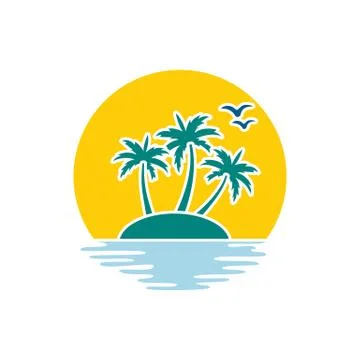 Beach. Summer holidays design. Vector illustration. Travel logo. Sun with sea Stock Illustration