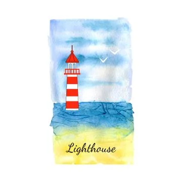 Beach summer with lighthause vector Stock Illustration