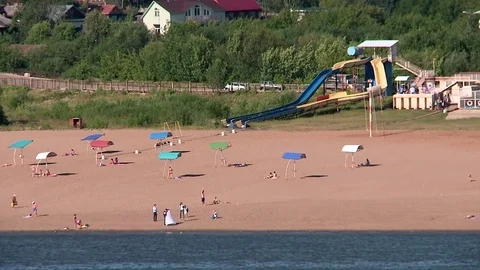 Beach summer on the river Vyatka Stock Footage 70492661