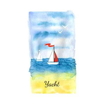 Beach summer with yacht vector Stock Illustration