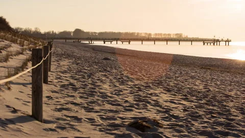 Beach sun flare dock pier Stock Footage 153514863