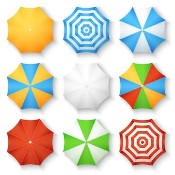 Beach sun umbrellas top view vector icons Stock Illustration