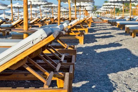Beach sunbeds closeup Foto stock