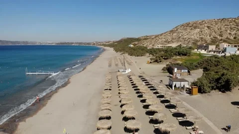 Beach with sunbeds Stock Footage 155613719