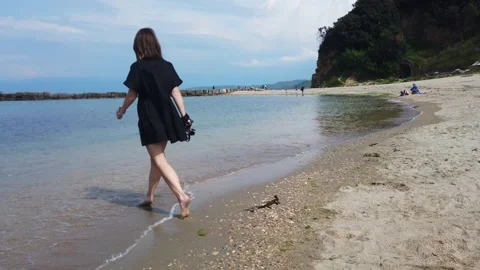 Beach sunny day Cape Rodon Adriatic Sea Albania Stock Footage 201220532