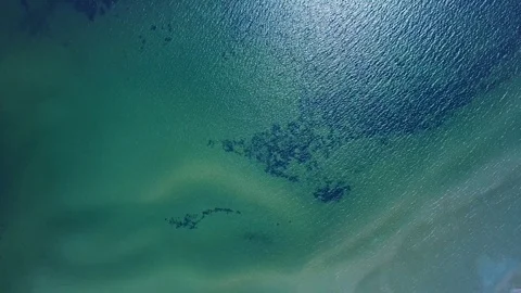 Beach Sunny Day Empty Blue Sea Summer Sky Water Sea. Aerial view Stock Footage 81713369