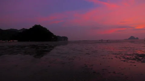 Beach at sunset after low tide Stock Footage 64206664