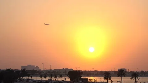 Beach, sunset and a plane Video stock 85327958