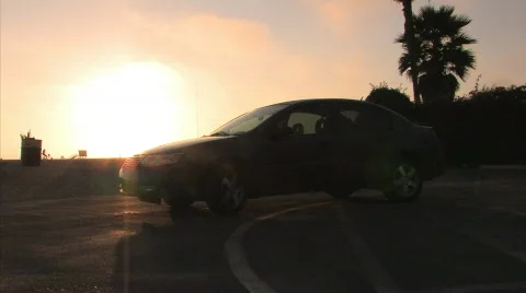 Beach sunset car Stock Footage 413204