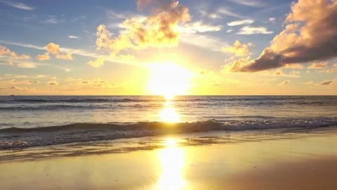 Beach sunset in the clouds scene romantic and beautiful colorful Stock Footage 172391414