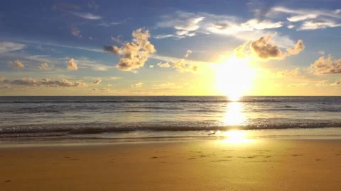 Beach sunset in the clouds scene romantic and beautiful colorful Stock Footage 172391435