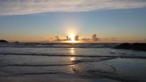 Beach Sunset in Cornwall Uk Stock Photos