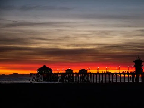 Beach Sunset with Dock Stock Photos