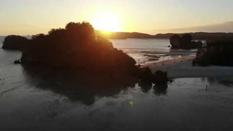 Beach in the sunset , drone shot Stock Footage 140504874