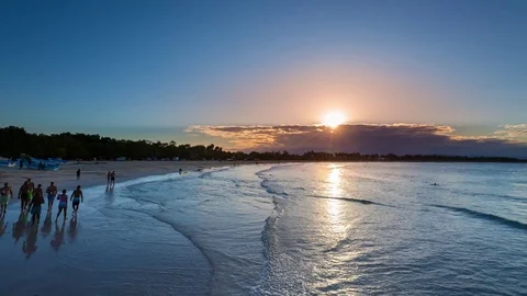 Beach at sunset Stock Footage