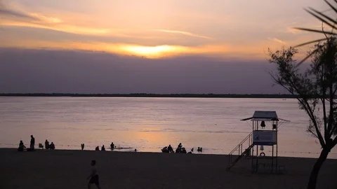 Beach on sunset Stock Footage 97179263