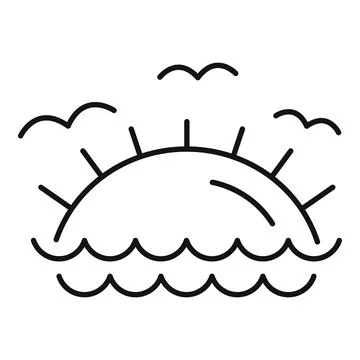 Beach sunset icon, outline style Stock Illustration