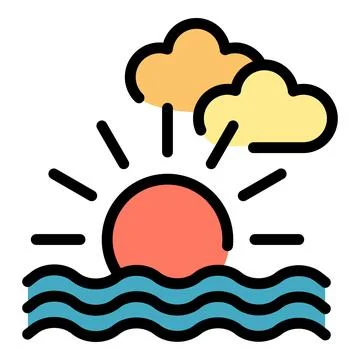 Beach sunset icon vector flat Stock Illustration