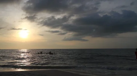 Beach Sunset Kayak Silloute Stock Footage 45589481