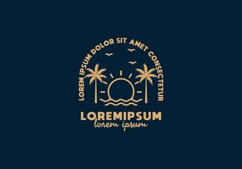 Beach sunset line art with lorem ipsum text 스톡 일러스트