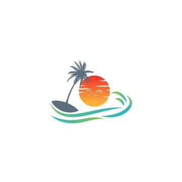 Beach sunset logo design vector icon element, sunset logo concept Stock Illustration