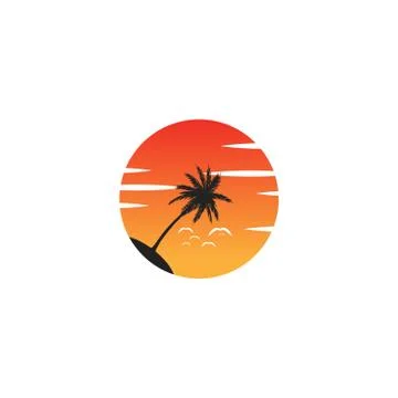 Beach sunset logo design vector icon element, sunset logo concept Stock Illustration