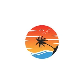 Beach sunset logo design vector icon element, sunset logo concept Stock Illustration