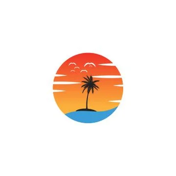 Beach sunset logo design vector icon element, sunset logo concept Stock Illustration