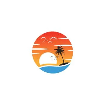 Beach sunset logo design vector icon element, sunset logo concept Stock Illustration
