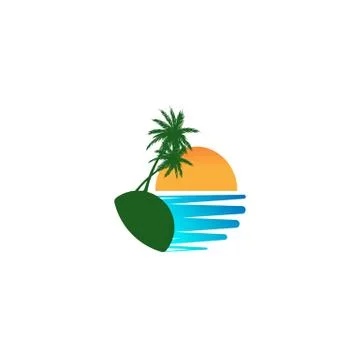 Beach sunset logo design vector icon element, sunset logo concept Stock Illustration