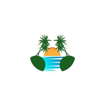 Beach sunset logo design vector icon element, sunset logo concept Stock Illustration