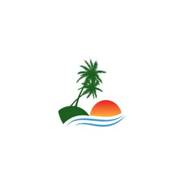 Beach sunset logo design vector icon element, sunset logo concept Stock Illustration