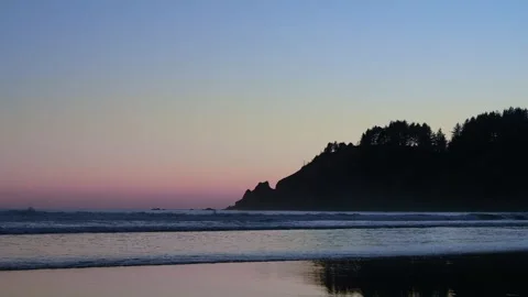 Beach Sunset with Mountain Silhouette, Pacific Northwest Stock Footage 341366470
