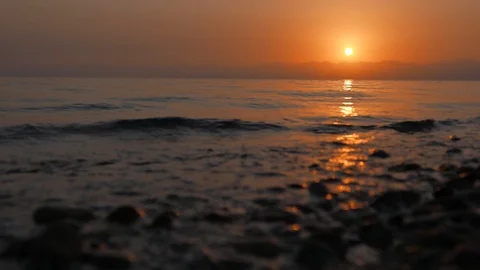 Beach sunset mountains Stock Footage 94923053